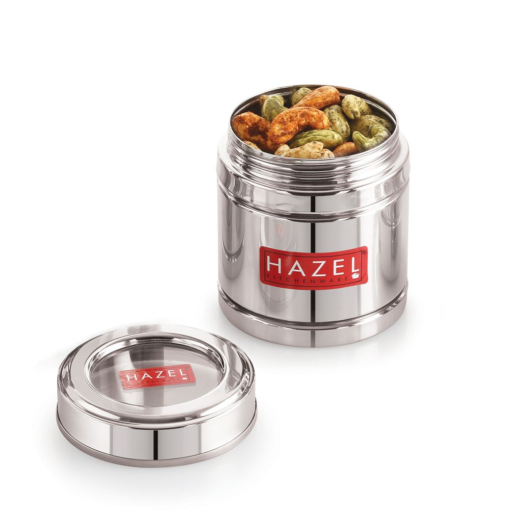 HAZEL Steel Coffee Container with Transparent Lid | Transparent Lid Coffee Powder Storage Box For Kitchen |Food Grade Steel Kitchen Container , 500 ML