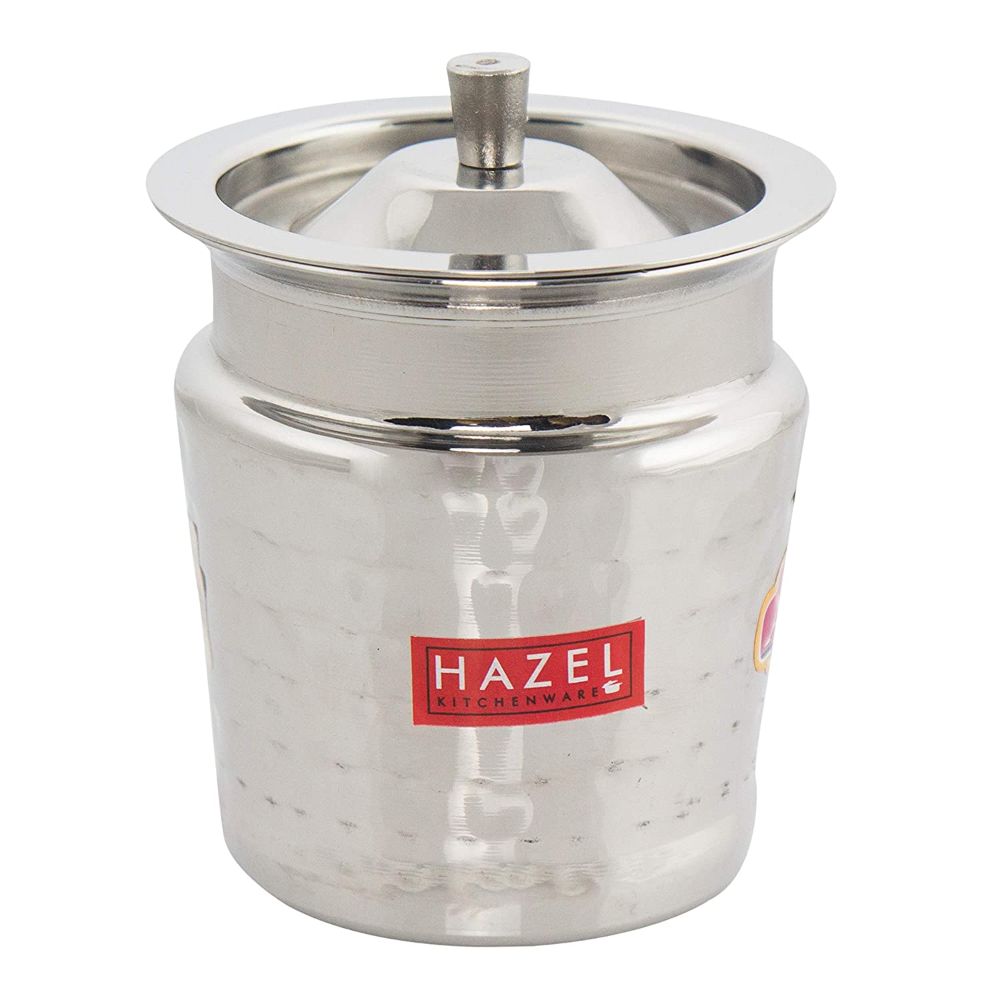 HAZEL Stainless Steel Strawberry Hammered Finish Oil Ghee Pot, 400 ml, Silver