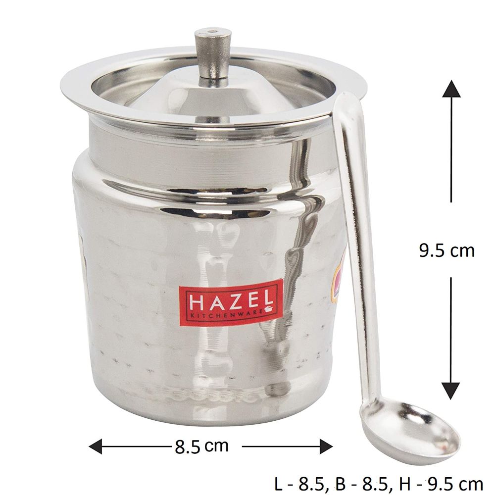 HAZEL Stainless Steel Strawberry Hammered Finish Oil Ghee Pot, 400 ml, Silver