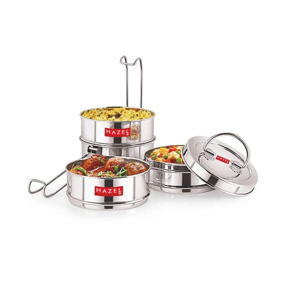 HAZEL Stainless Steel Lunch Box With 3 Containers | Tiffin Box for Office With Airtight lid