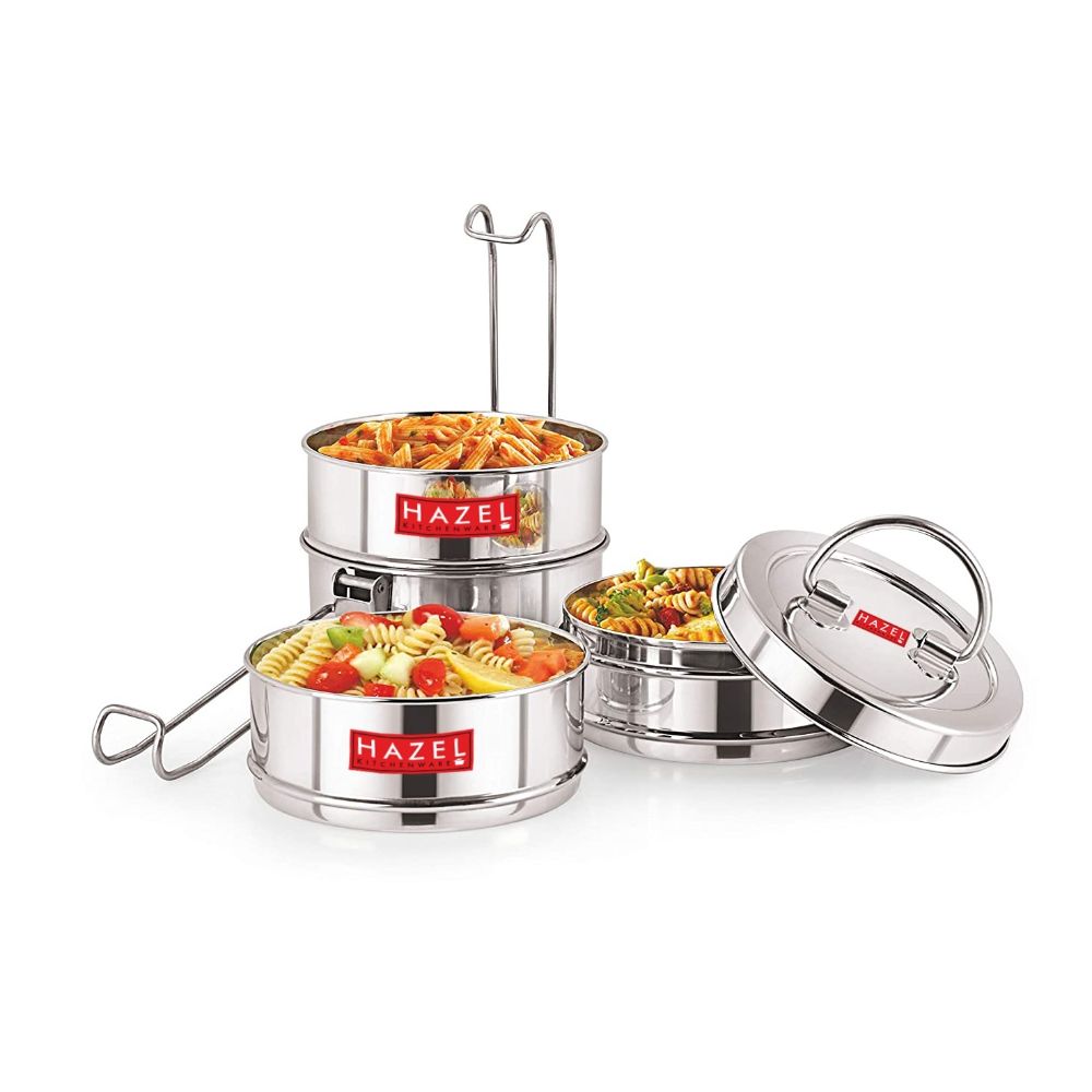 HAZEL Stainless Steel Lunch Box With 3 Containers | Tiffin Box for Office With Airtight lid