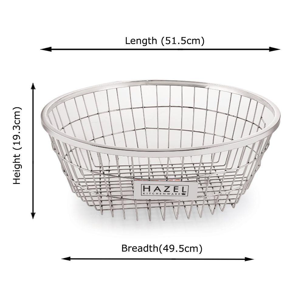 HAZEL Stainless Steel Dish Drainer Bowl Bartan Basket Utensil Drying Rack Round Medium Stand for Kitchen