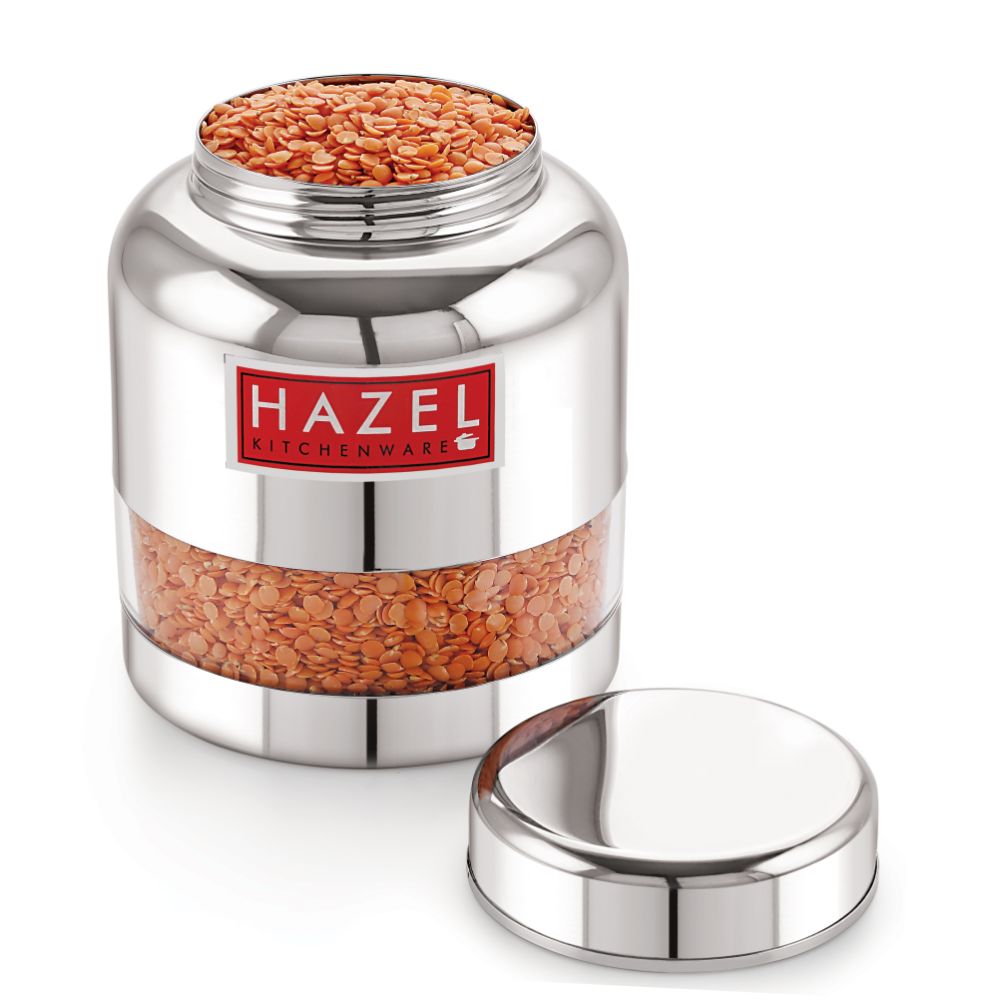 HAZEL Stainless Steel Transparent Container Glossy Finish Airtight See Through Jar Barni, 1500 ML, Silver