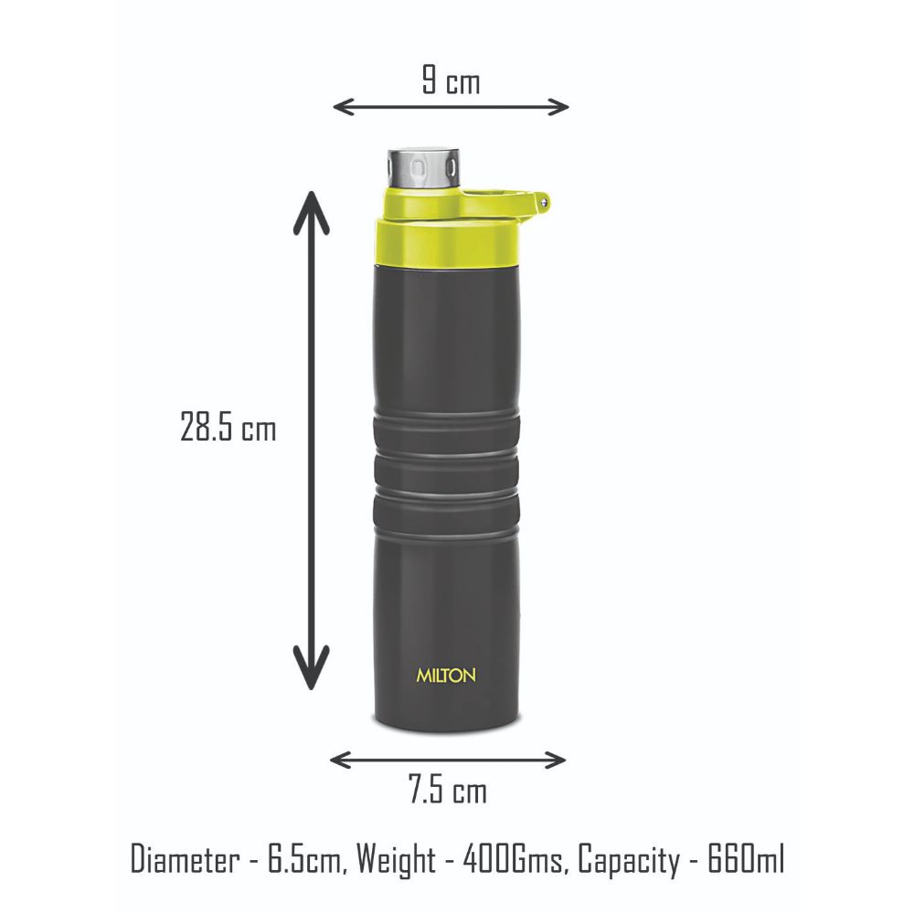 Milton Amigo-800 Thermosteel Water Bottle Hot & Cold Vacuum Insulated Flask, 660 ML, Black
