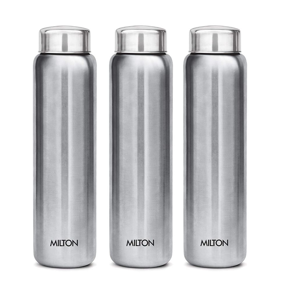 Milton Aqua 1000 Stainless Steel Water Bottle, 950 ml Each, Set of 3, Silver