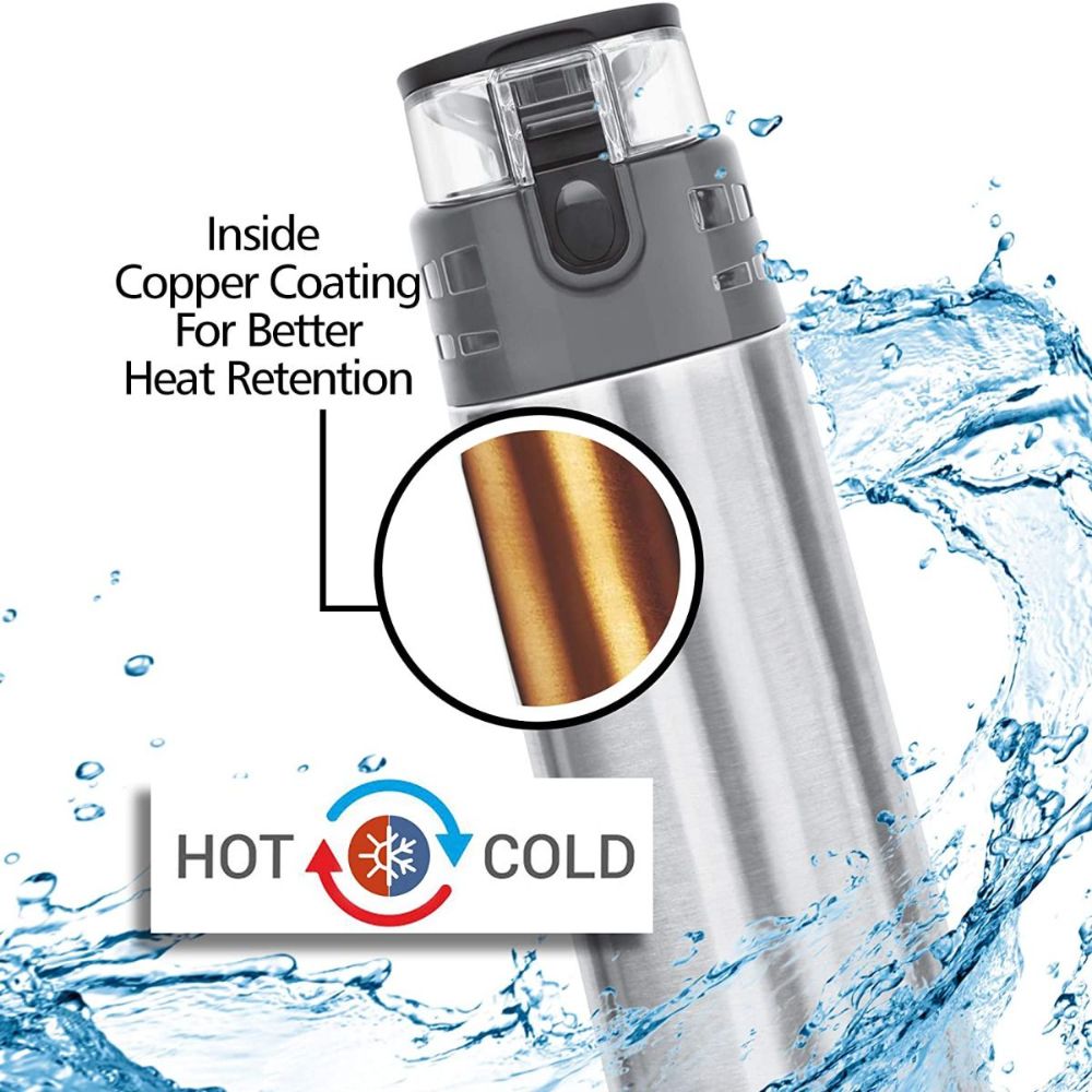 Milton Atlantis-600 Thermosteel Hot and Cold Vacuum Insulated Water Bottle, 500 ML, Silver