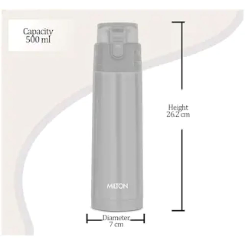 Milton Atlantis-600 Thermosteel Hot and Cold Vacuum Insulated Water Bottle, 500 ML, Silver