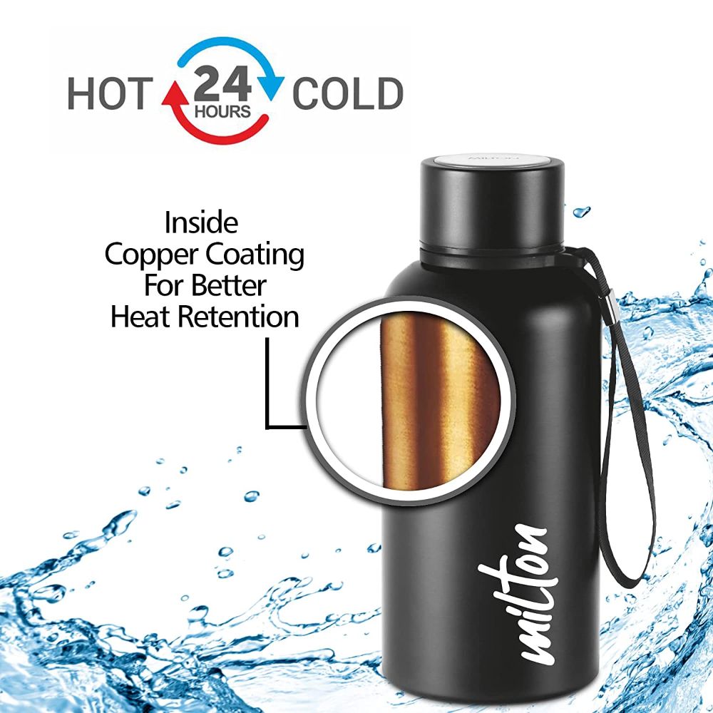Milton Aura 500 Thermosteel Bottle, 520 ML, Black | 24 Hours Hot and Cold | Easy to Carry | Rust Proof | Leak Proof | Tea | Coffee | Office| Gym | Home | Kitchen | Hiking | Trekking | Travel Bottle