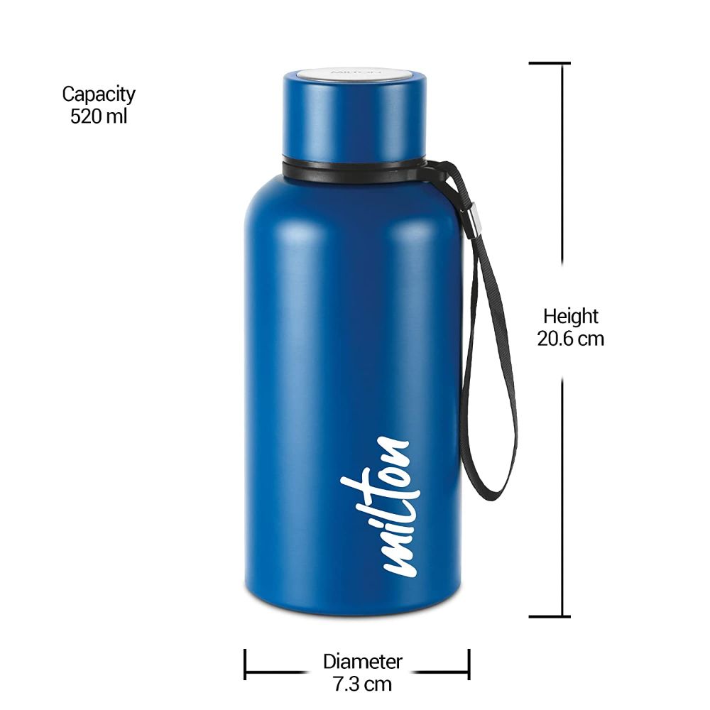 Milton Aura 500 Thermosteel Bottle, 520 ML, Dark Blue | 24 Hours Hot and Cold | Easy to Carry | Rust Proof | Leak Proof | Tea | Coffee | Office| Gym | Home | Kitchen | Hiking | Trekking | Travel Bottle
