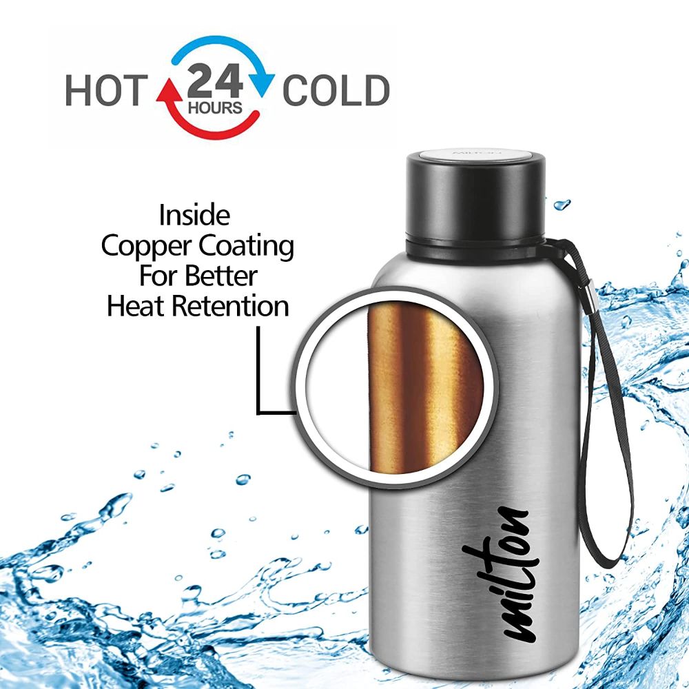 Milton Aura 500 Thermosteel Bottle, 520 ML, Silver | 24 Hours Hot and Cold | Easy to Carry | Rust Proof | Leak Proof | Tea | Coffee | Office| Gym | Home | Kitchen | Hiking | Trekking | Travel Bottle