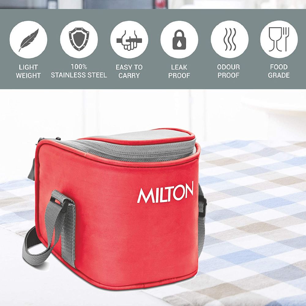 Milton Cube 2 Stainless Steel Tiffin Lunch Box with 2 Containers, 300 ml each, Red