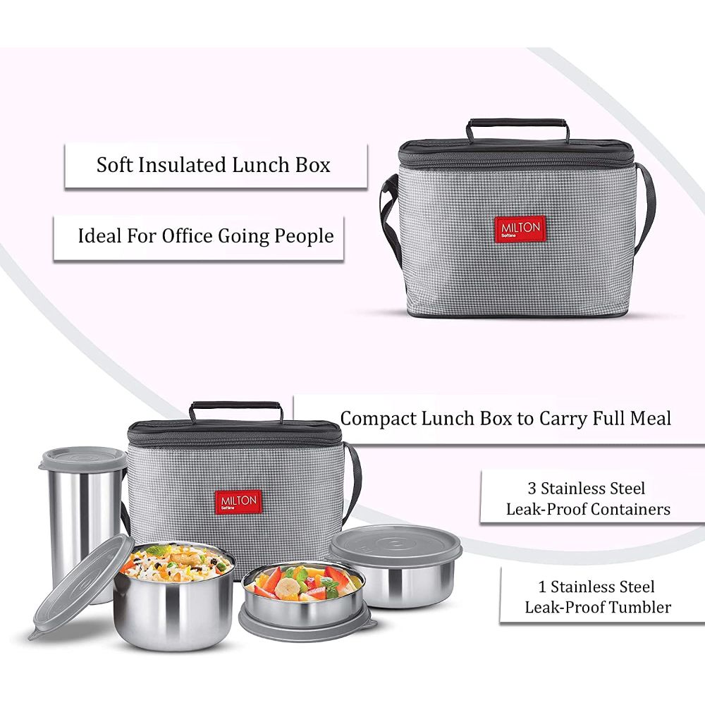 Milton DELICIOUS COMBO Stainless Steel Lunch Pack With Bag, Grey
