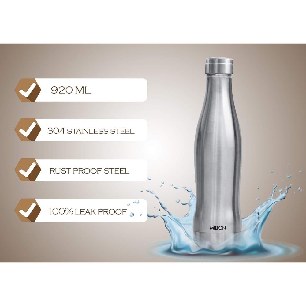 Milton Duke 1000 Thermosteel Hot & Cold Water Bottle, Silver, 920 ml
