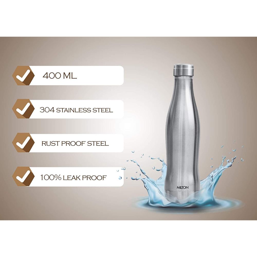 Milton Duke-500 Thermosteel Hot and Cold Vacuum Insulated Water Bottle, 420 ML, Silver