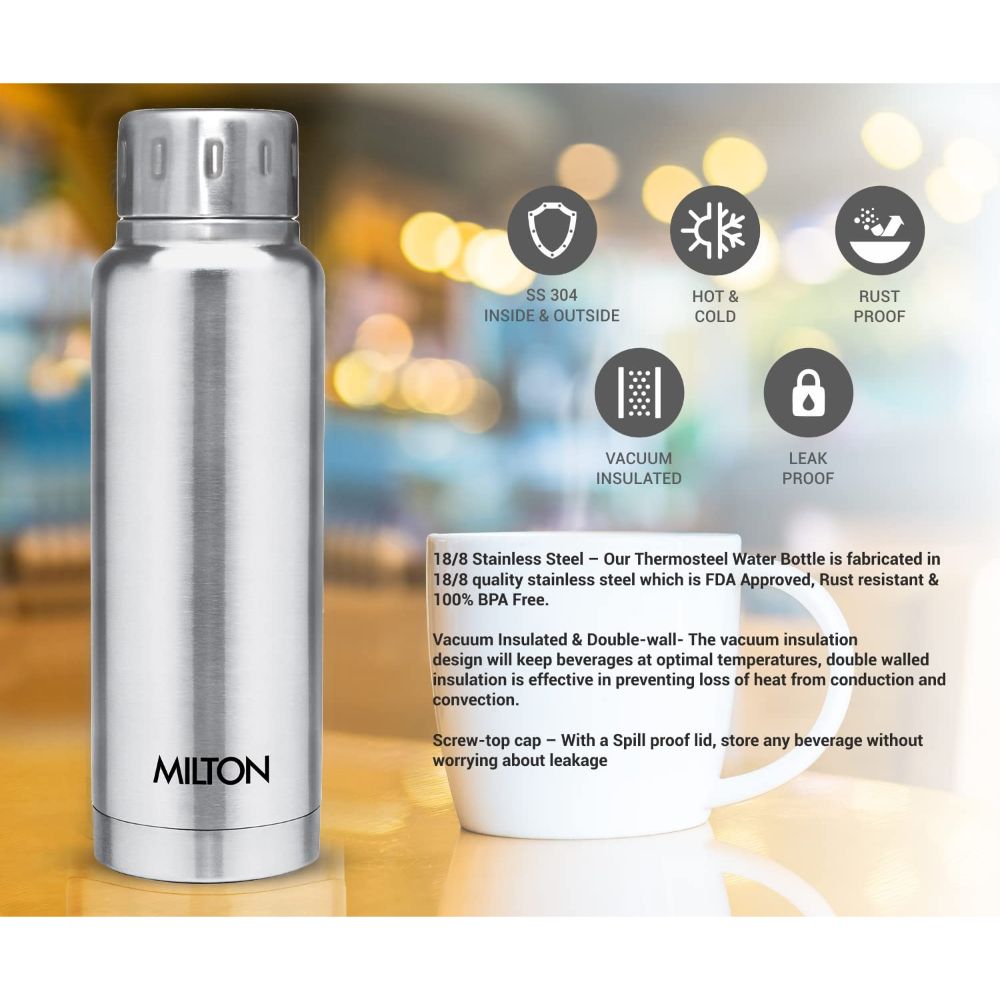 Milton Elfin 300 Thermosteel Hot & Cold Water Bottle, Silver, 300 ml