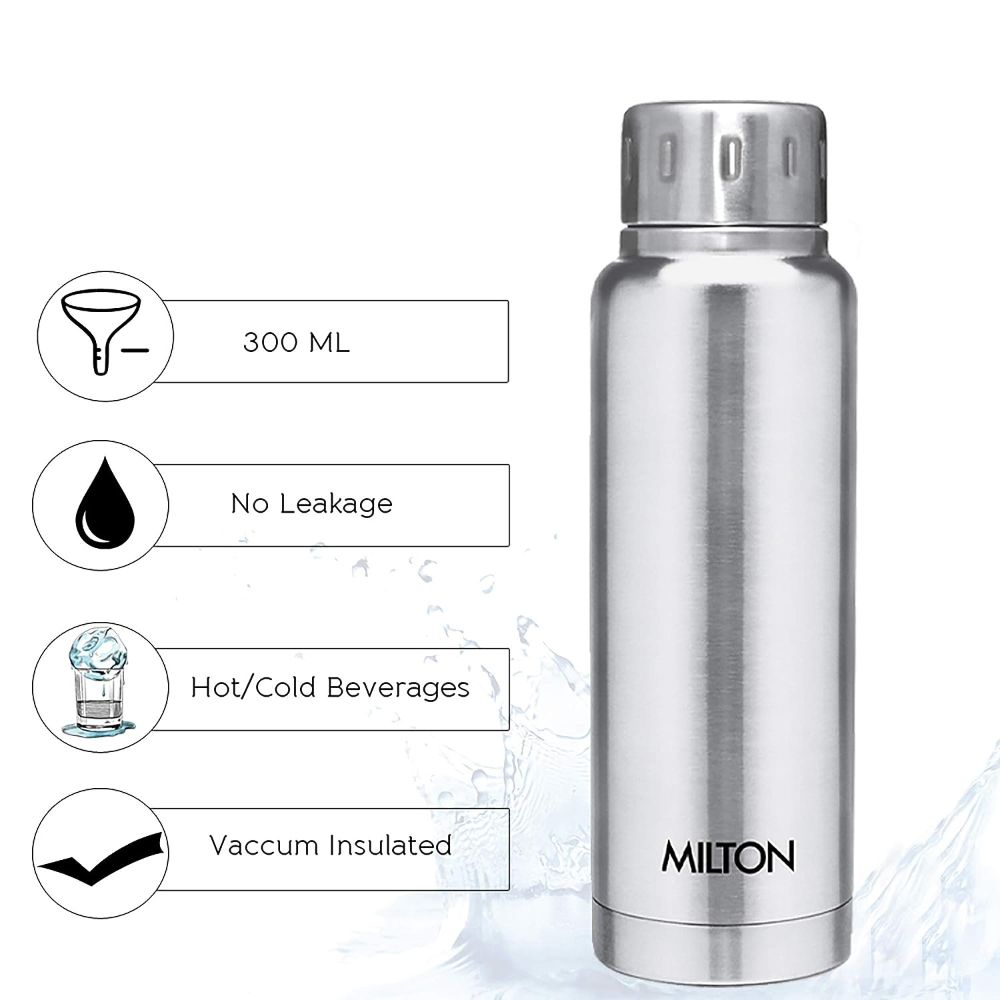 Milton Elfin 300 Thermosteel Hot & Cold Water Bottle, Silver, 300 ml
