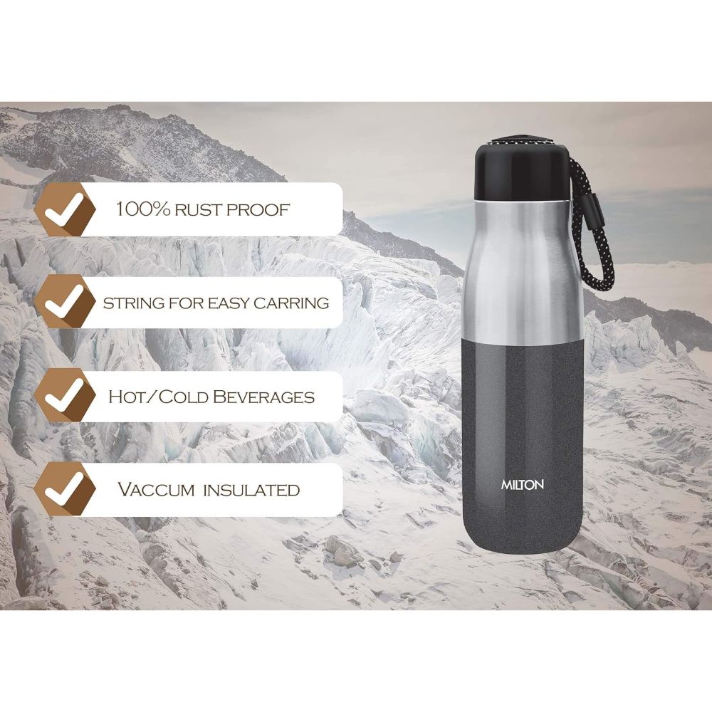 Milton EMINENT-600 Thermosteel Vacuum Insulated Stainless Steel Hot & Cold Water Bottle, 517 ML, Black