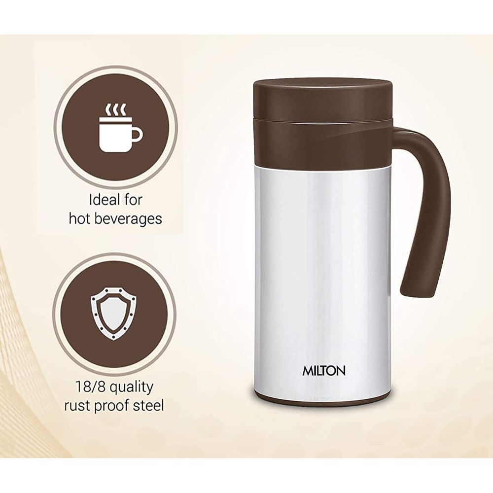Milton Flagon Stainless Steel Flask, 380 ML, Steel and Brown