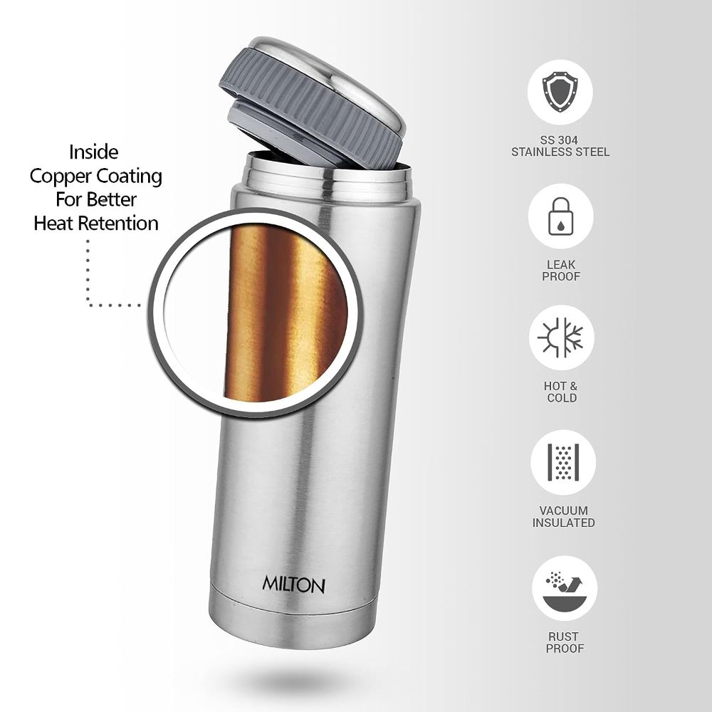 Milton Insulated Steel Bottles Optima Mug 350 ml, Steel Plain