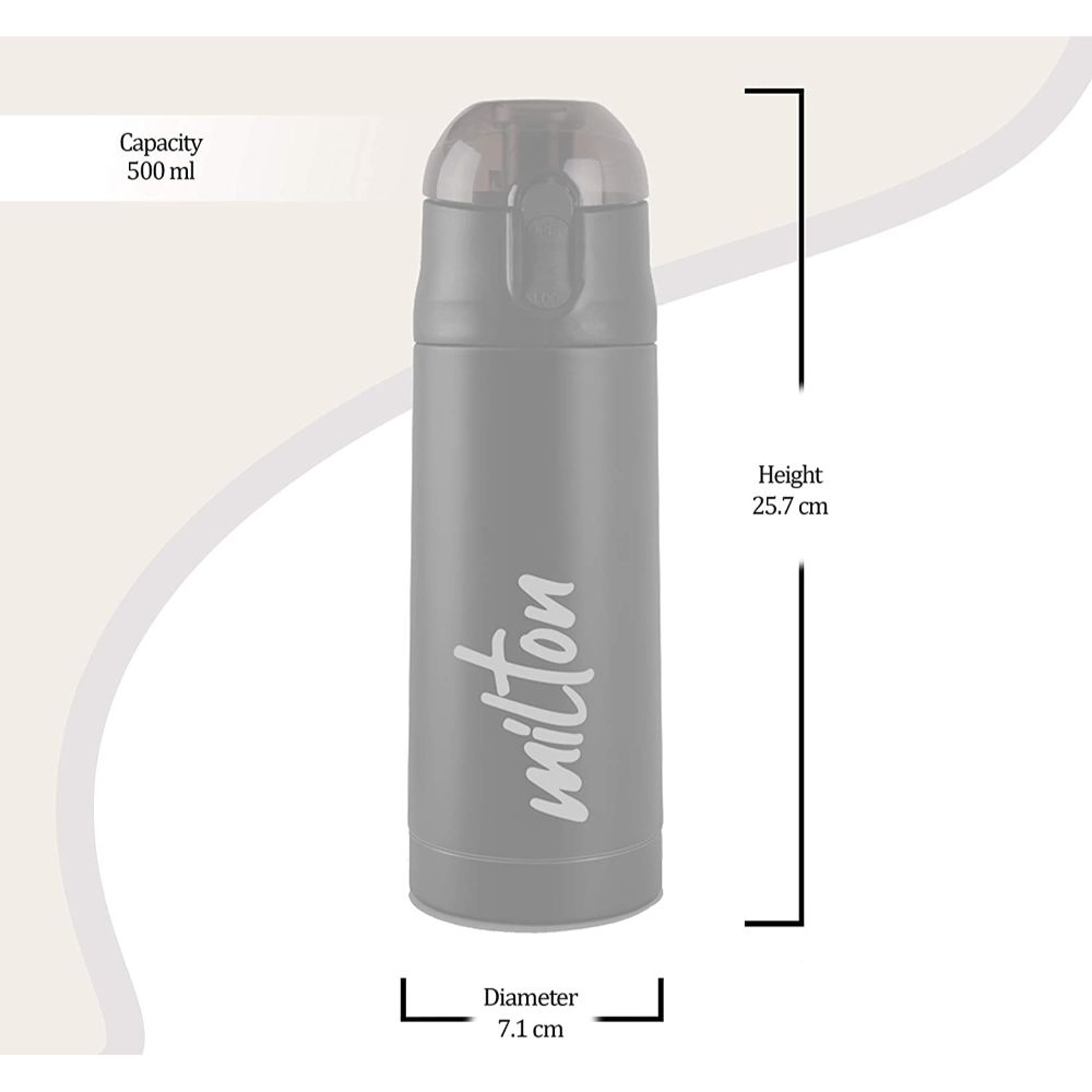 Milton New Crown-600 Thermosteel Hot and Cold Vacuum Insulated Water Bottle, 500 ML, Black