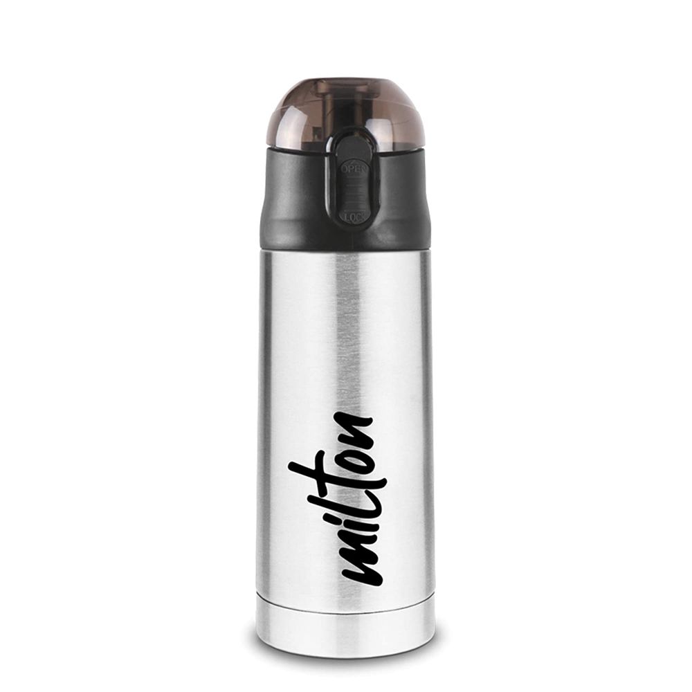 Milton New Crown-400 Thermosteel Hot or Cold Water Bottle, 350 ML, Silver