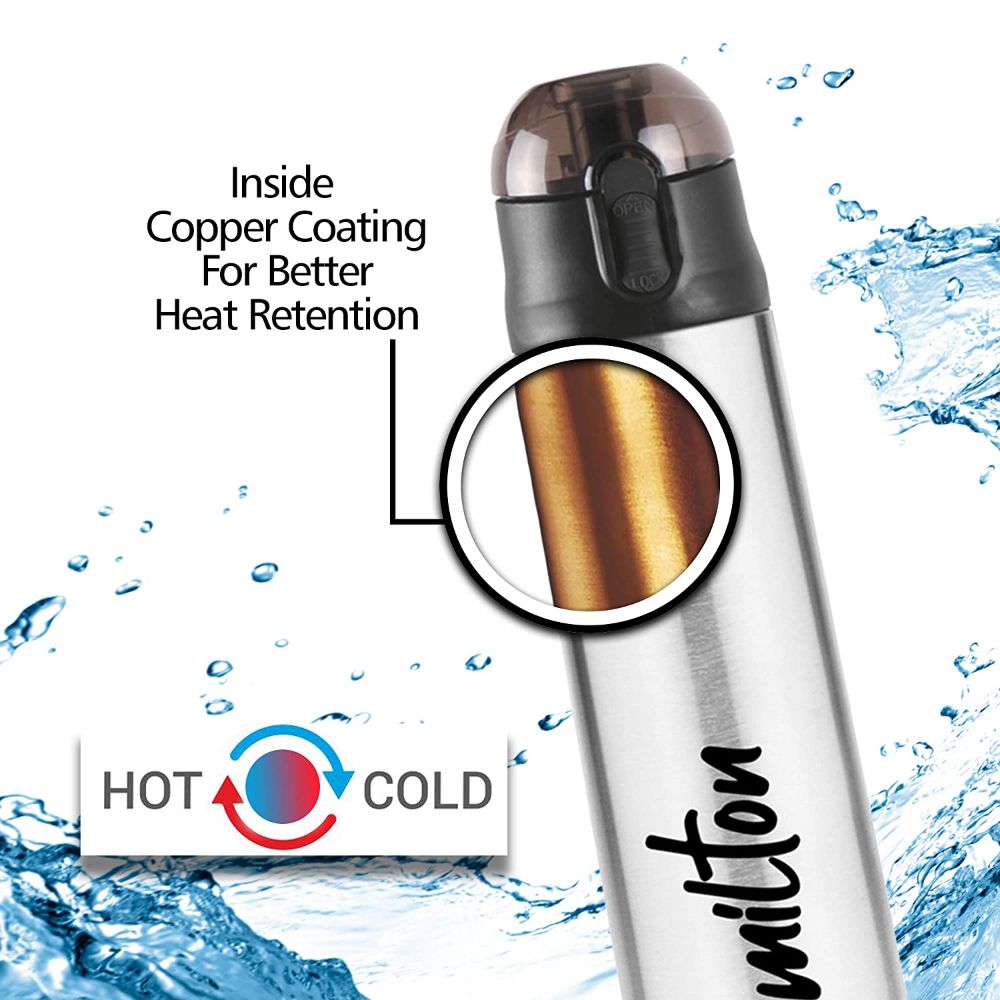 Milton New Crown-400 Thermosteel Hot or Cold Water Bottle, 350 ML, Silver