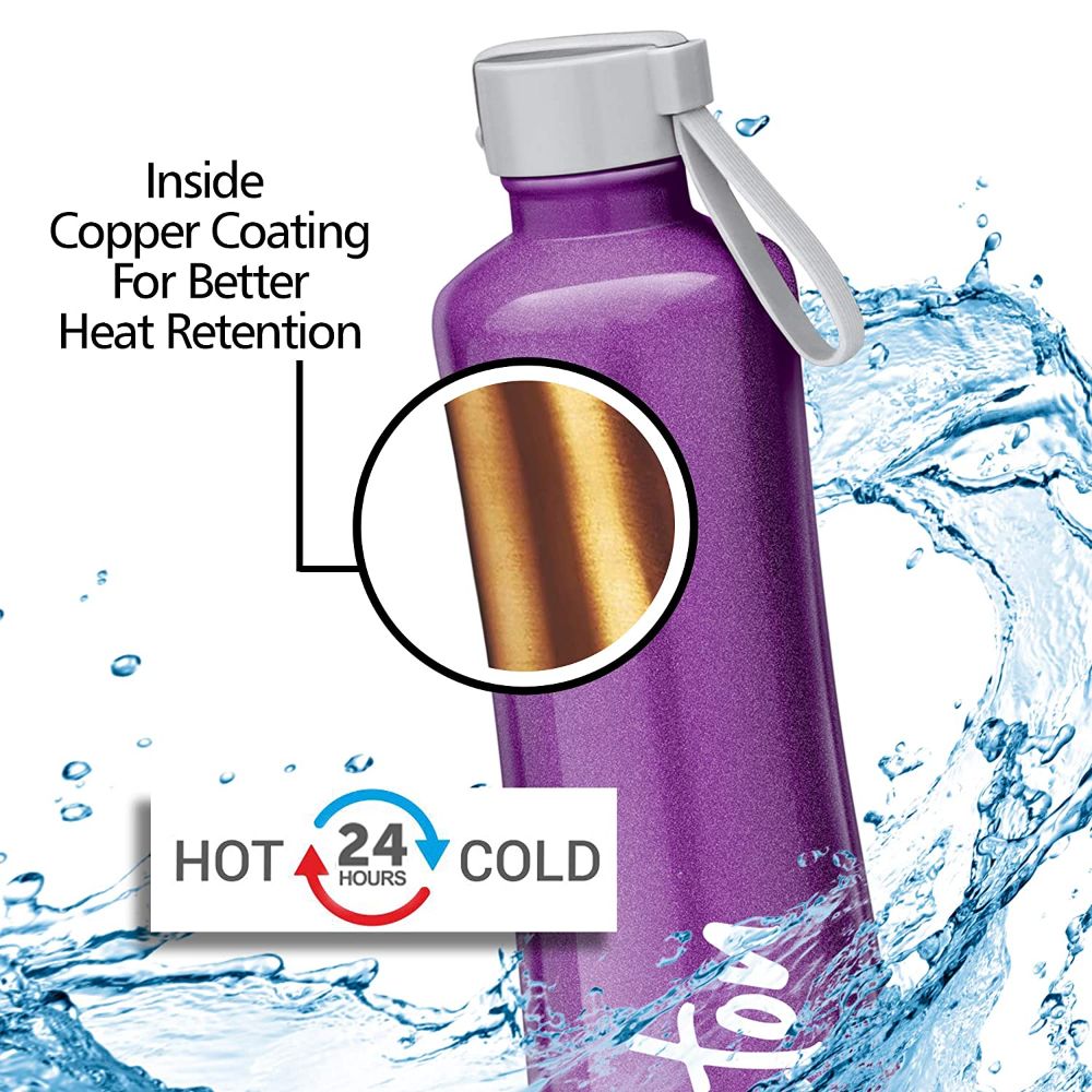 Milton Tiara-600 Thermosteel Water Bottle Hot & Cold Vacuum Insulated Flask, 490 ML, Purple