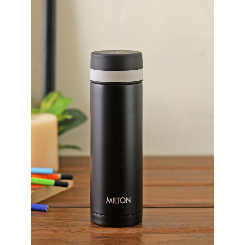 Milton SLIM 350 Thermosteel Vaccum Insulated Hot & Cold Water Bottle, 340 ml, Black