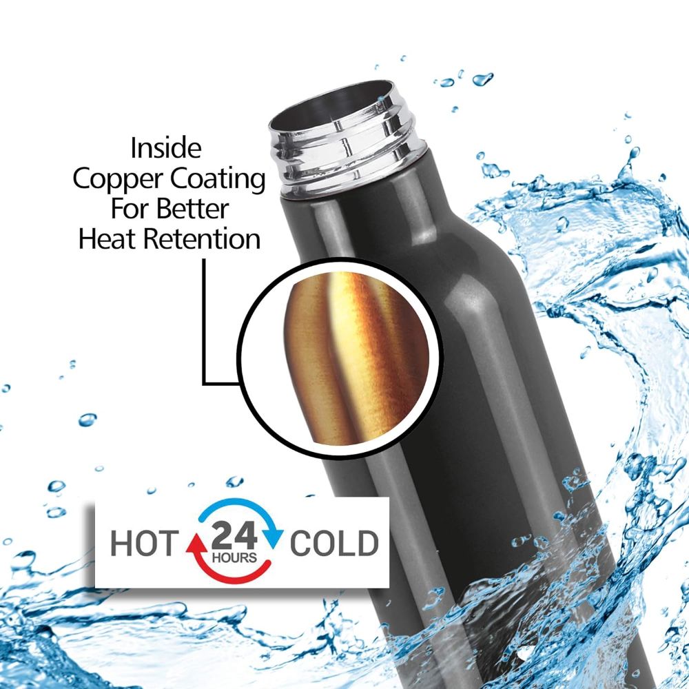 Milton Smarty Thermosteel Hot & Cold Water Bottle, Black, 720 ml