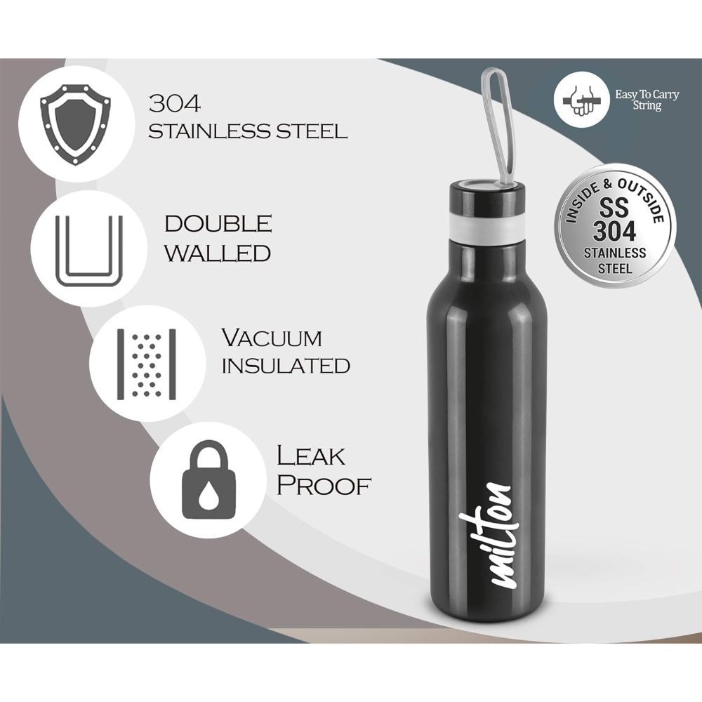 Milton Smarty Thermosteel Hot & Cold Water Bottle, Black, 720 ml