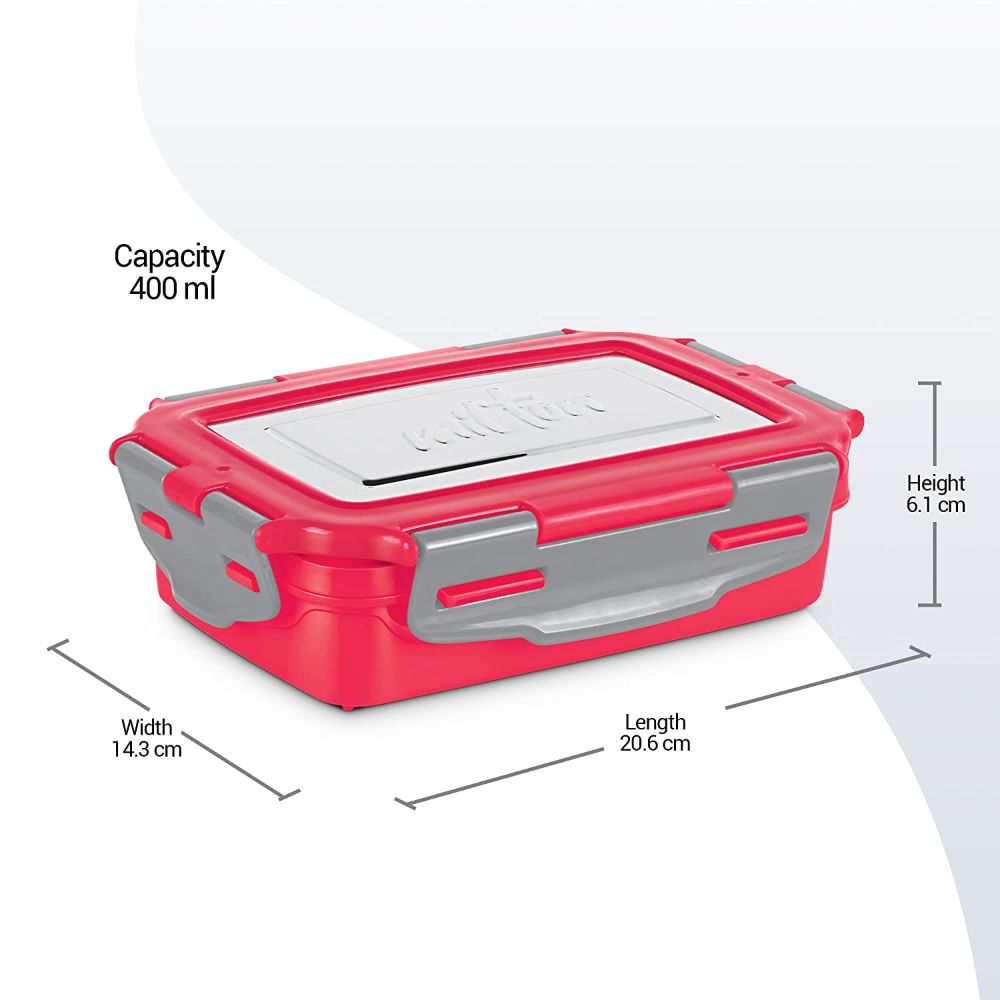 Milton Steely Super Deluxe Insulated Inner Stainless Steel Small Tiffin Box, 400 ml, with Inner Stainless Steel Container, 120 ml and Spoon, Red | Food Grade | Easy to Carry | Easy to Clean