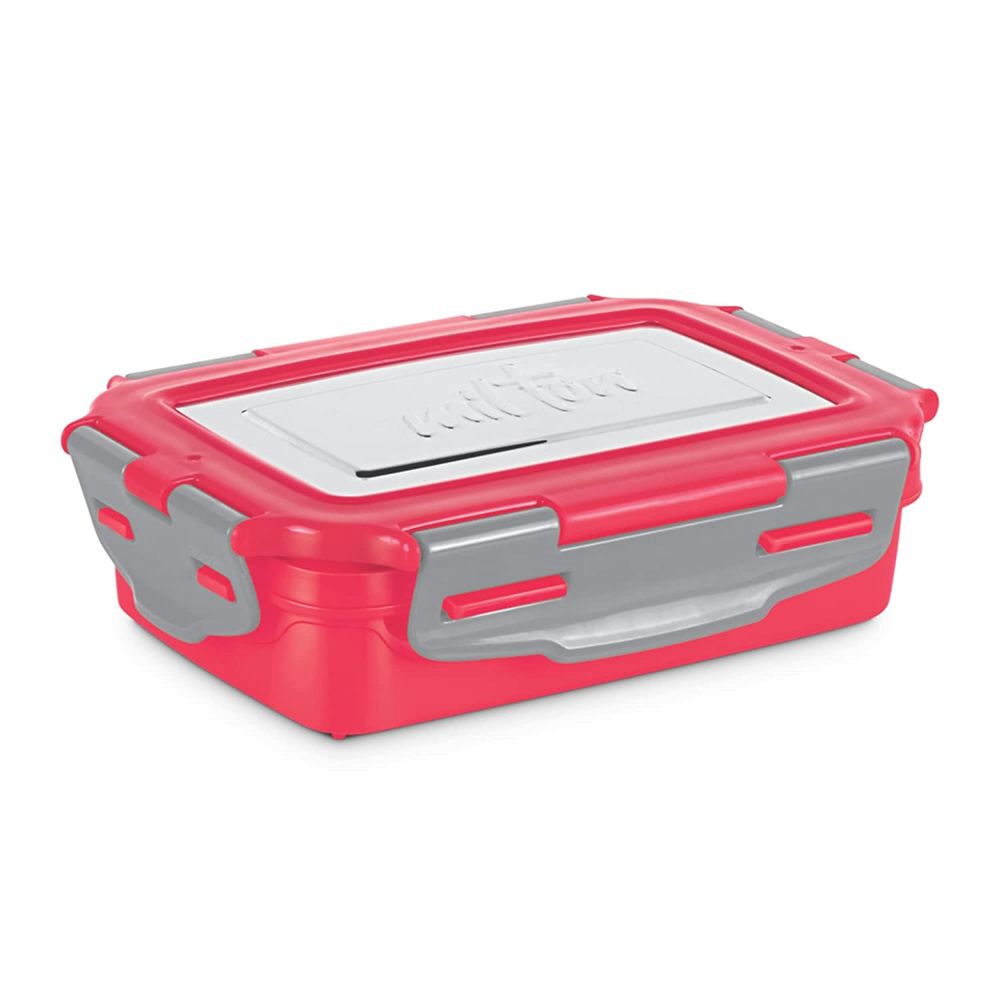 Milton Steely Super Deluxe Insulated Inner Stainless Steel Small Tiffin Box, 400 ml, with Inner Stainless Steel Container, 120 ml and Spoon, Red | Food Grade | Easy to Carry | Easy to Clean