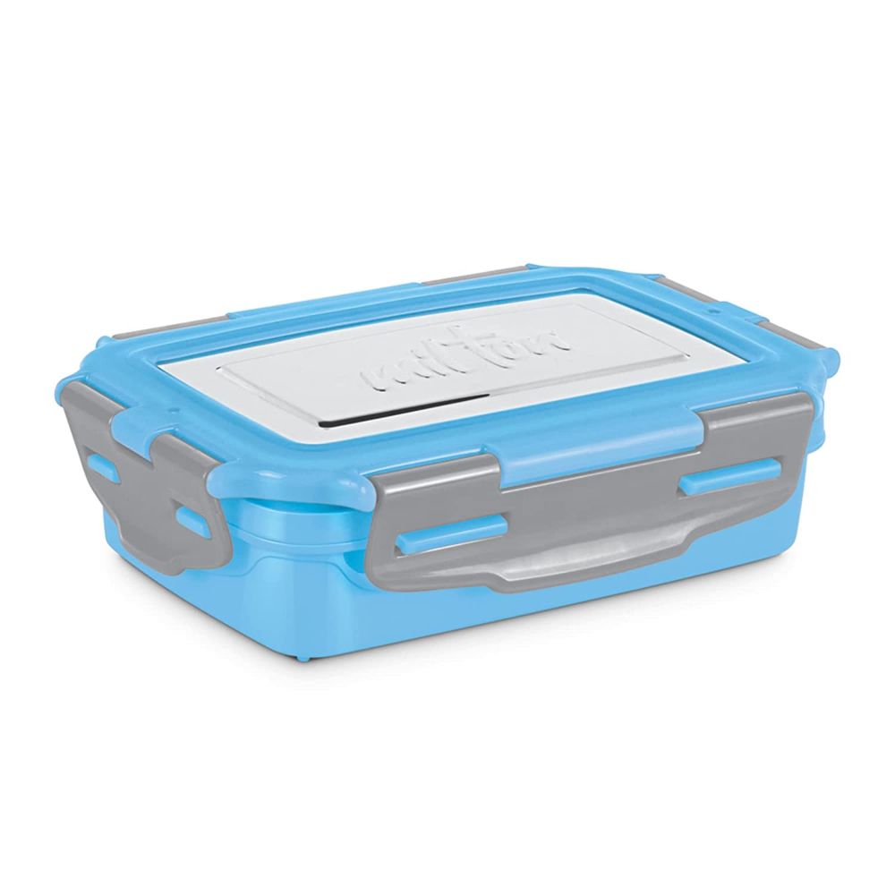 Milton Steely Super Deluxe Insulated Inner Stainless Steel Small Tiffin Box, 400 ml, with Inner Stainless Steel Container, 120 ml and Spoon, Sky Blue | Food Grade | Easy to Carry | Easy to Clean
