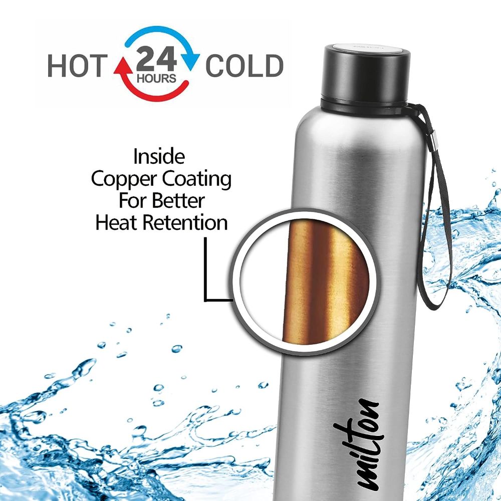 Milton Aura 750 Thermosteel Bottle, 750 ml, Silver | 24 Hours Hot and Cold | Easy to Carry | Rust Proof | Leak Proof | Tea | Coffee | Office| Gym | Home | Kitchen | Hiking | Trekking | Travel Bottle