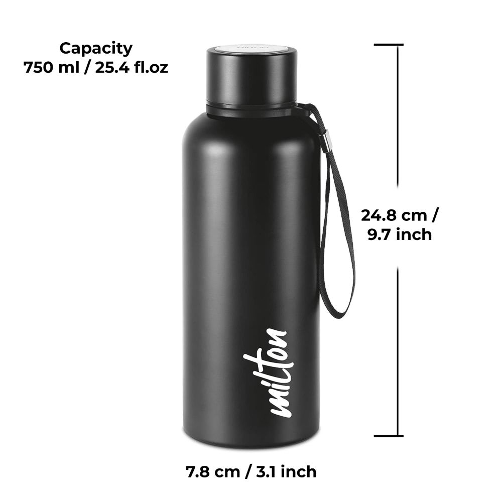Milton Aura 750 Thermosteel Bottle, 750 ml, Black | 24 Hours Hot and Cold | Easy to Carry | Rust Proof | Leak Proof | Tea | Coffee | Office| Gym | Home | Kitchen | Hiking | Trekking | Travel Bottle