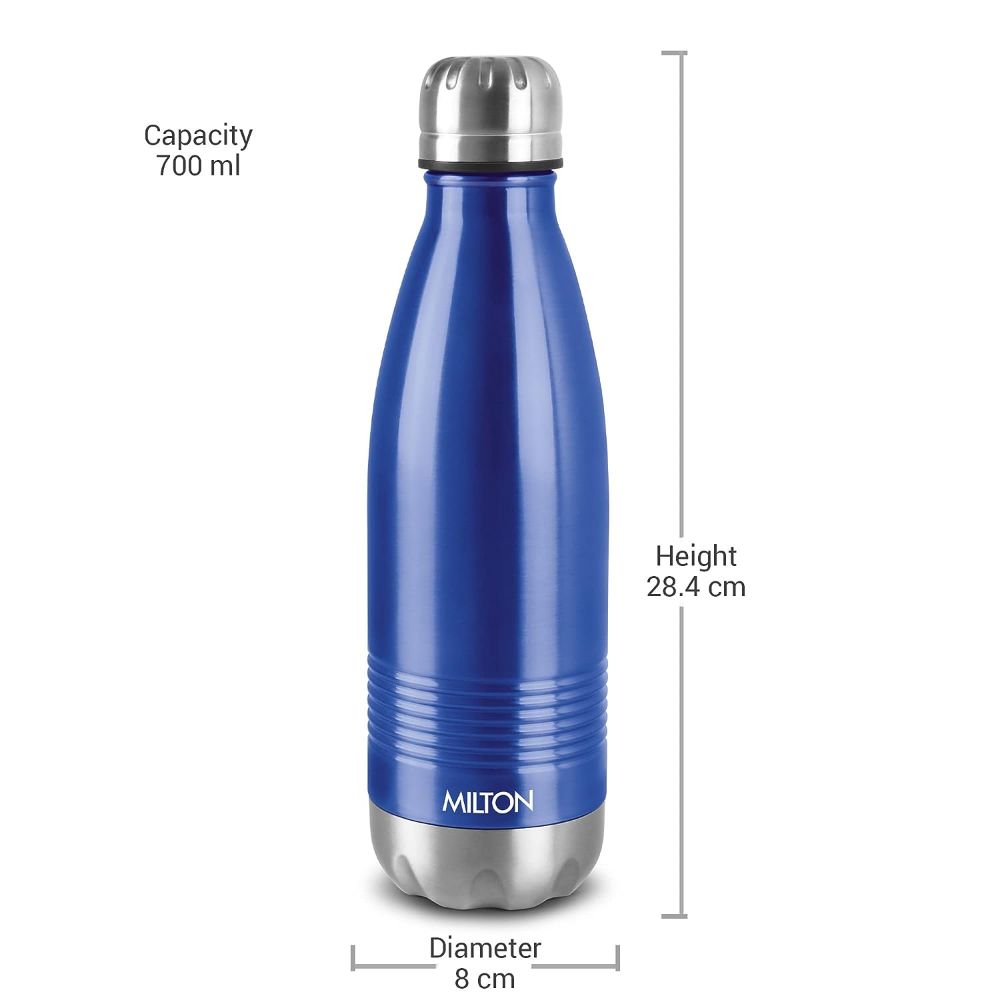 Milton Duo DLX 750 Thermosteel 24 Hours Hot and Cold Water Bottle, 1 Piece, 700 ml, Blue | Leak Proof | Office Bottle | Gym | Home | Kitchen | Hiking | Trekking | Travel Bottle