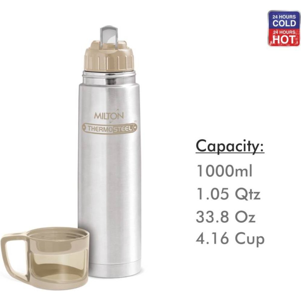 Milton Thermosteel Glassy Drinking Cup Lid, 1000 ml, Grey