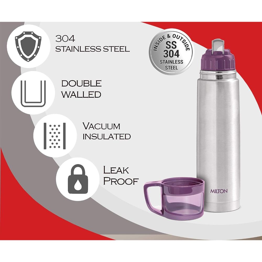 Milton Thermosteel Glassy Drinking Cup Lid, 1000 ml, Purple