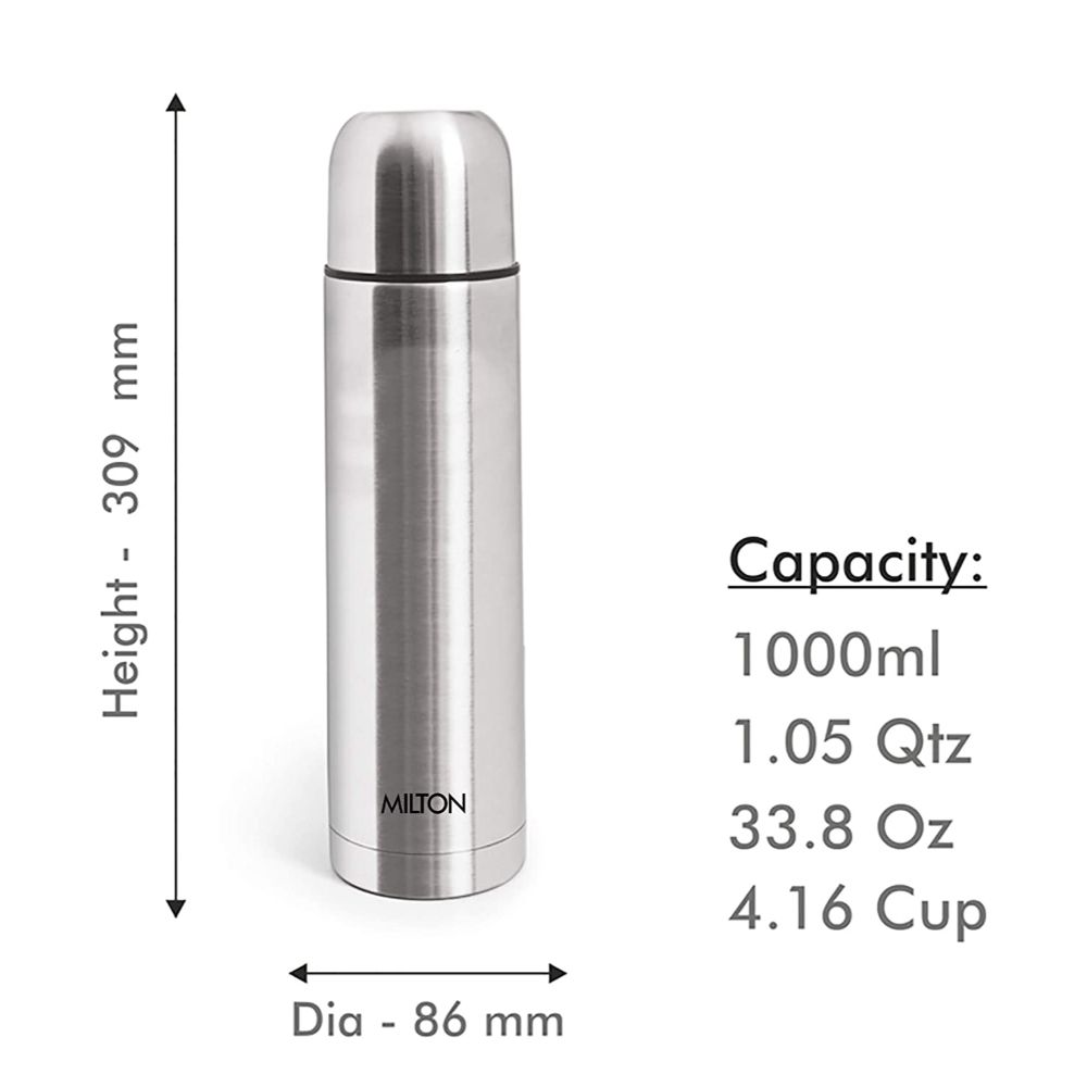 Milton Vacuum Flasks Thermosteel 1000 ml, With Plain Lid ml, Steel Plain