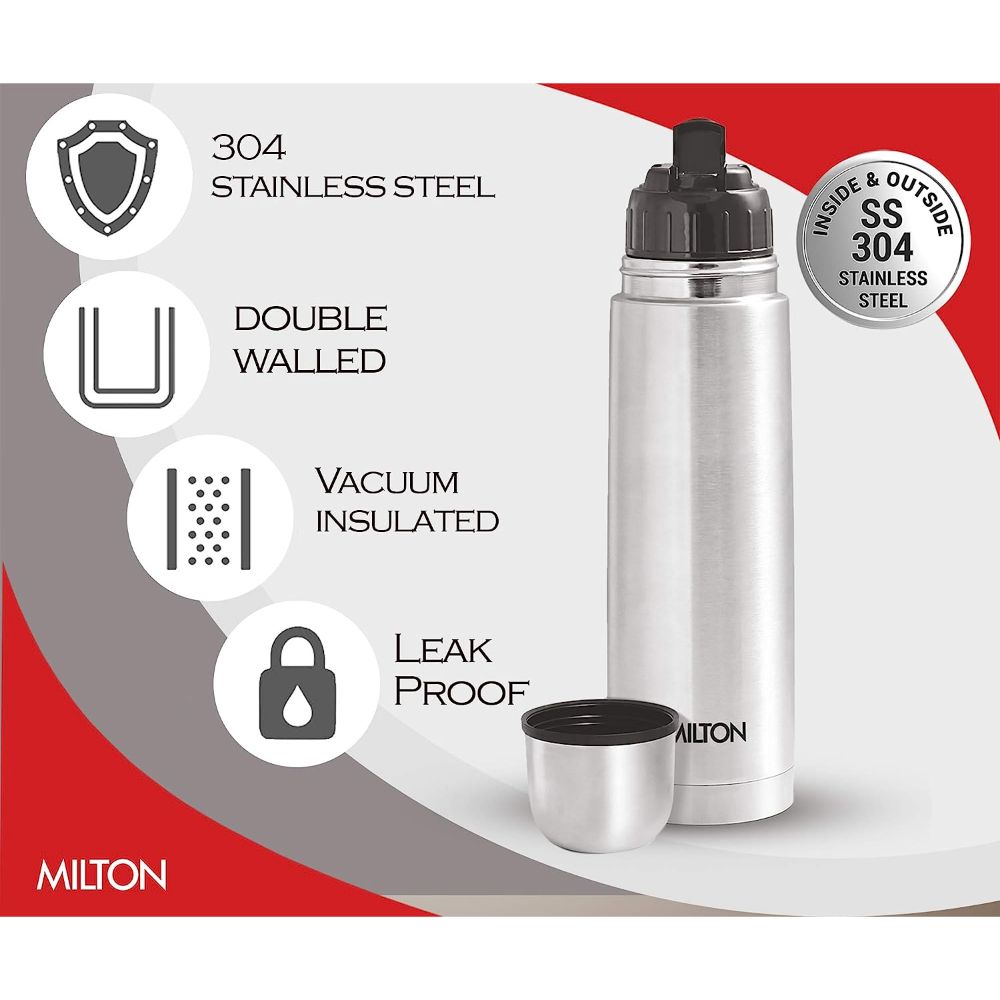 Milton Vacuum Flasks Thermosteel Flip Lid 350 ML Steelplain