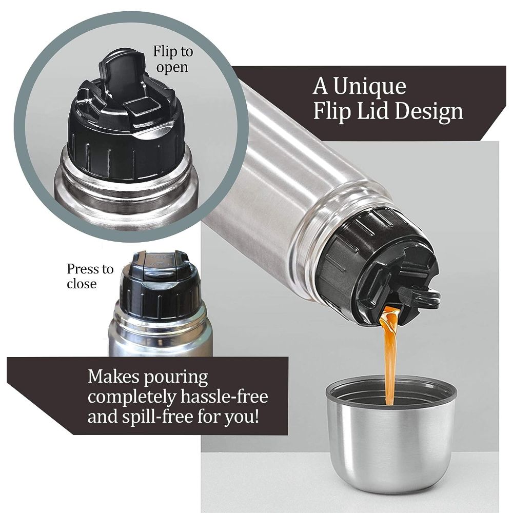 Milton Vacuum Flasks Thermosteel Flip Lid 750 ml, Steelplain