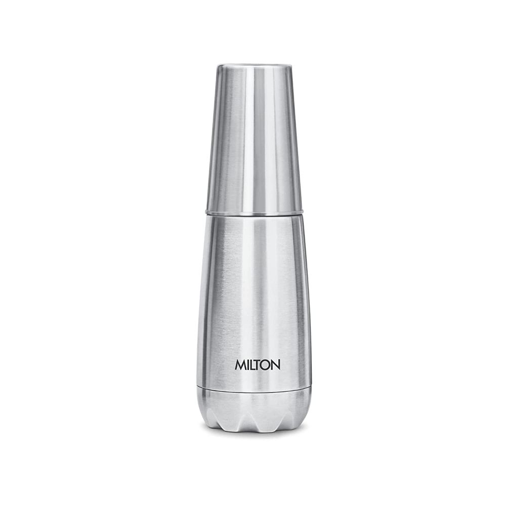 Milton Vertex Steel 500 Thermosteel Hot or Cold Water Bottle with Tumbler, 500 ml, Silver