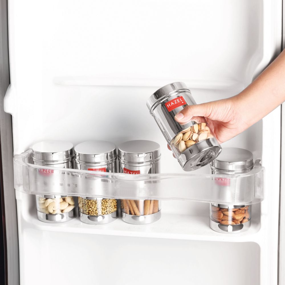 HAZEL Air Tight Container for Storage Containers for Kitchen | Stainless steel See Through Container for Kitchen Container | Fridge Storage Canister | Snacks Storage Container Airtight, 400 ML, Silver