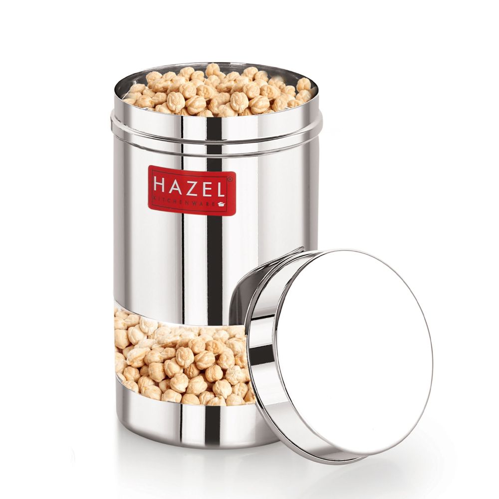 HAZEL Air Tight Container for Storage Containers for Kitchen | Stainless steel See Through Container for Kitchen Container | Fridge Storage Canister | Snacks Storage Container Airtight, 400 ML, Silver