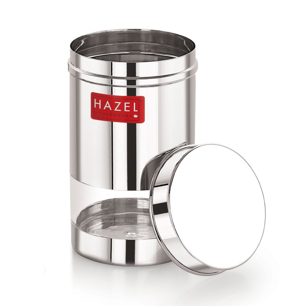 HAZEL Air Tight Container for Storage Containers for Kitchen | Stainless steel See Through Container for Kitchen Container | Fridge Storage Canister | Snacks Storage Container Airtight, 400 ML, Silver