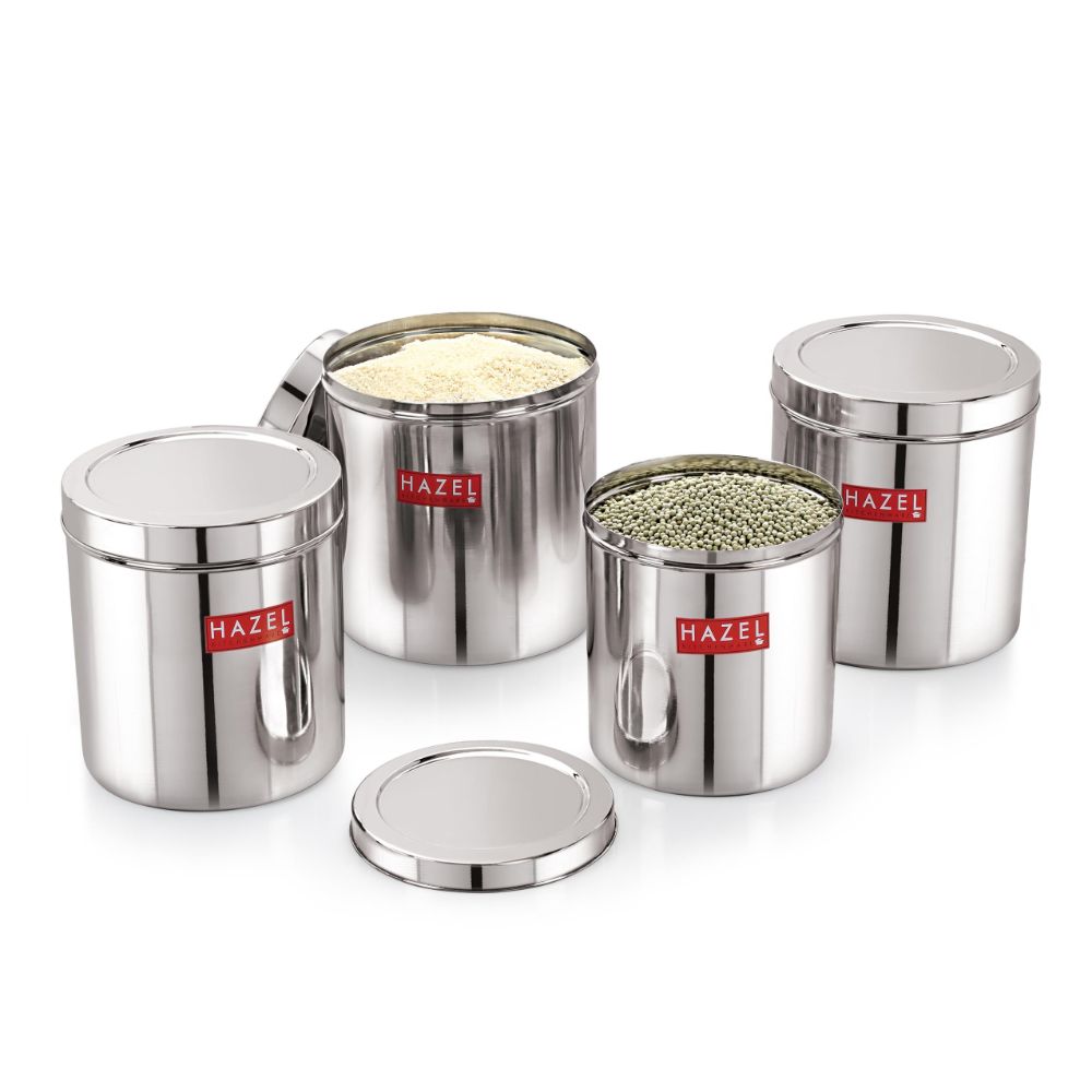 HAZEL Stainless Steel Grocery Storage Container Set of 4 Pc, 19.4 to 28.8 Ltr, Silver