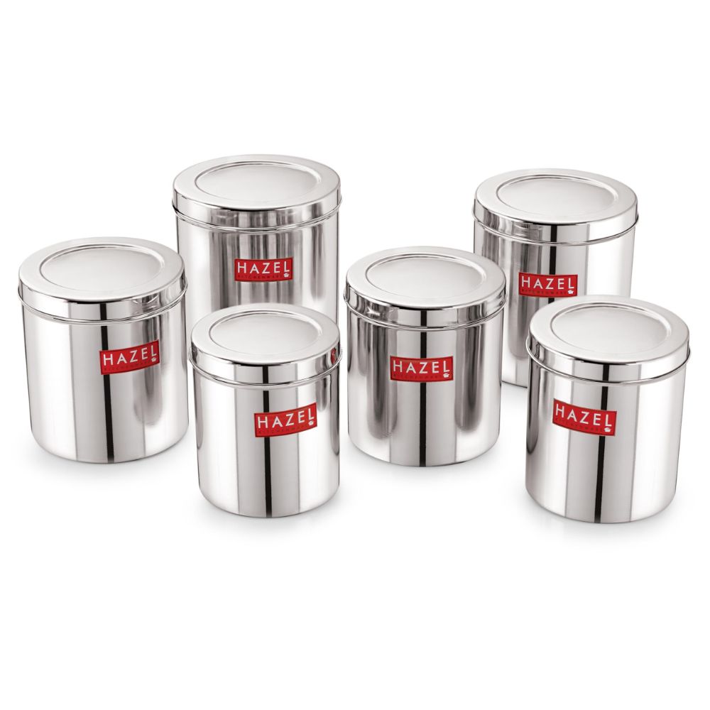 HAZEL Stainless Steel Grocery Storage Container Set of 6 Pc, 7.6 to 16.8 Ltr, Silver