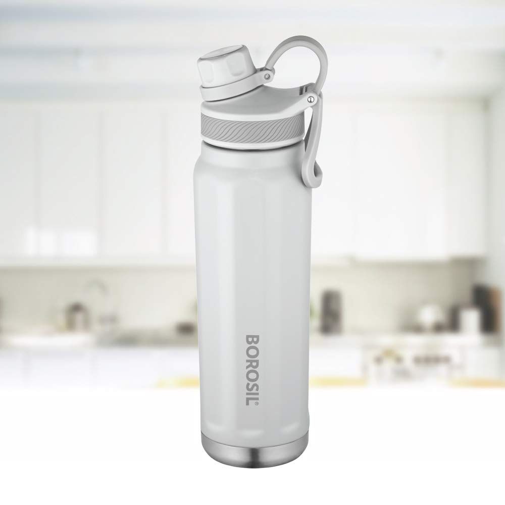Borosil Stainless Steel Hydra SportSip - Vacuum Insulated Flask Water Bottle, 710 ML, Grey