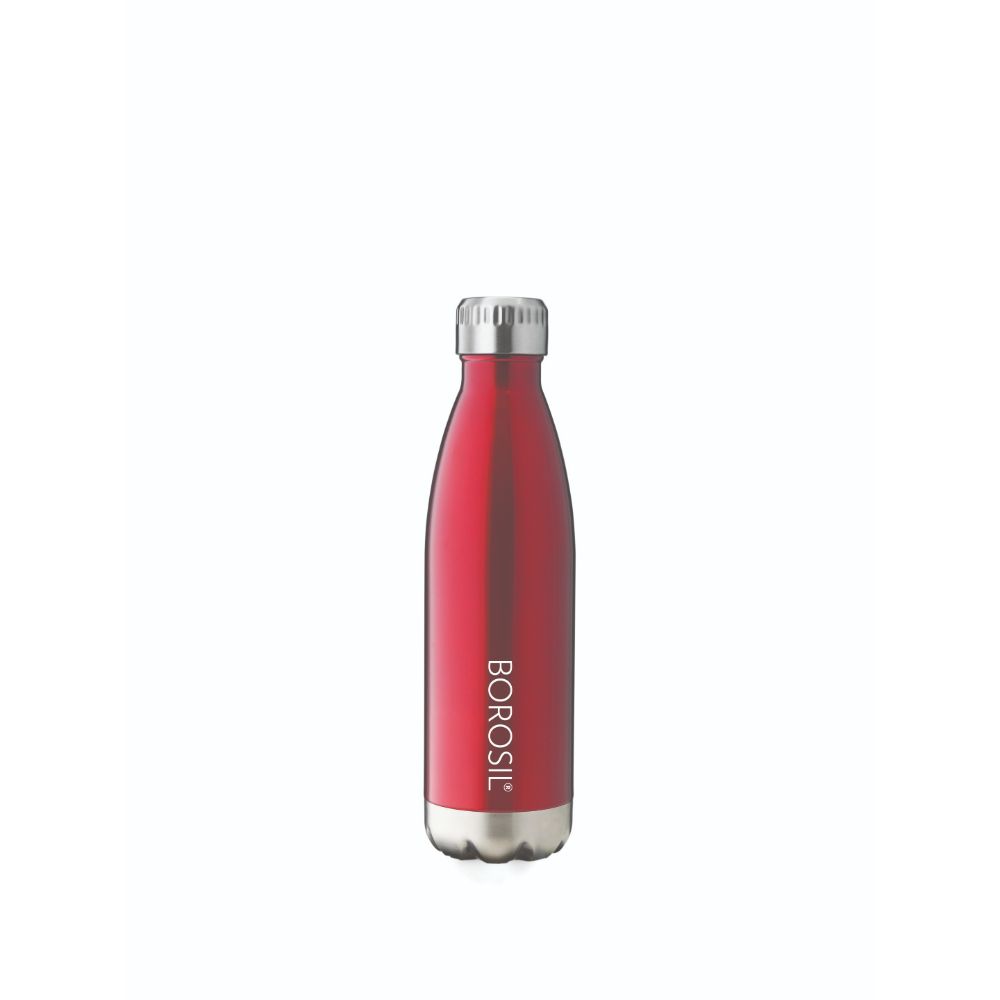 Borosil Trans Bolt Stainless Steel Vacuum Insulated Flask Water Bottle, 500 ML, Red