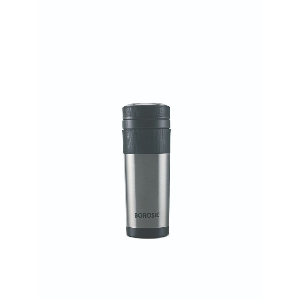 Borosil Hydra Travelmate Stainless Steel Vacuum Insulated Flask Bottle, 350 ML, Black
